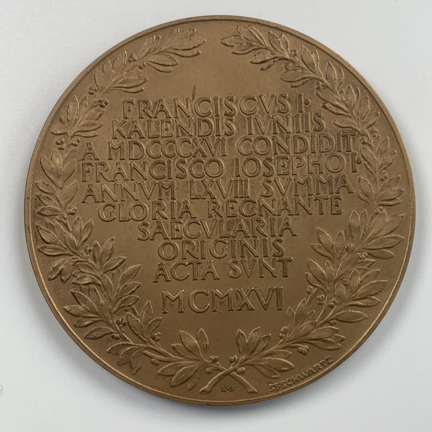 掌中浮雕-藏着的欧洲第032场 1916年奥地利国民银行百年纪念铜章， 65mm ，带原盒