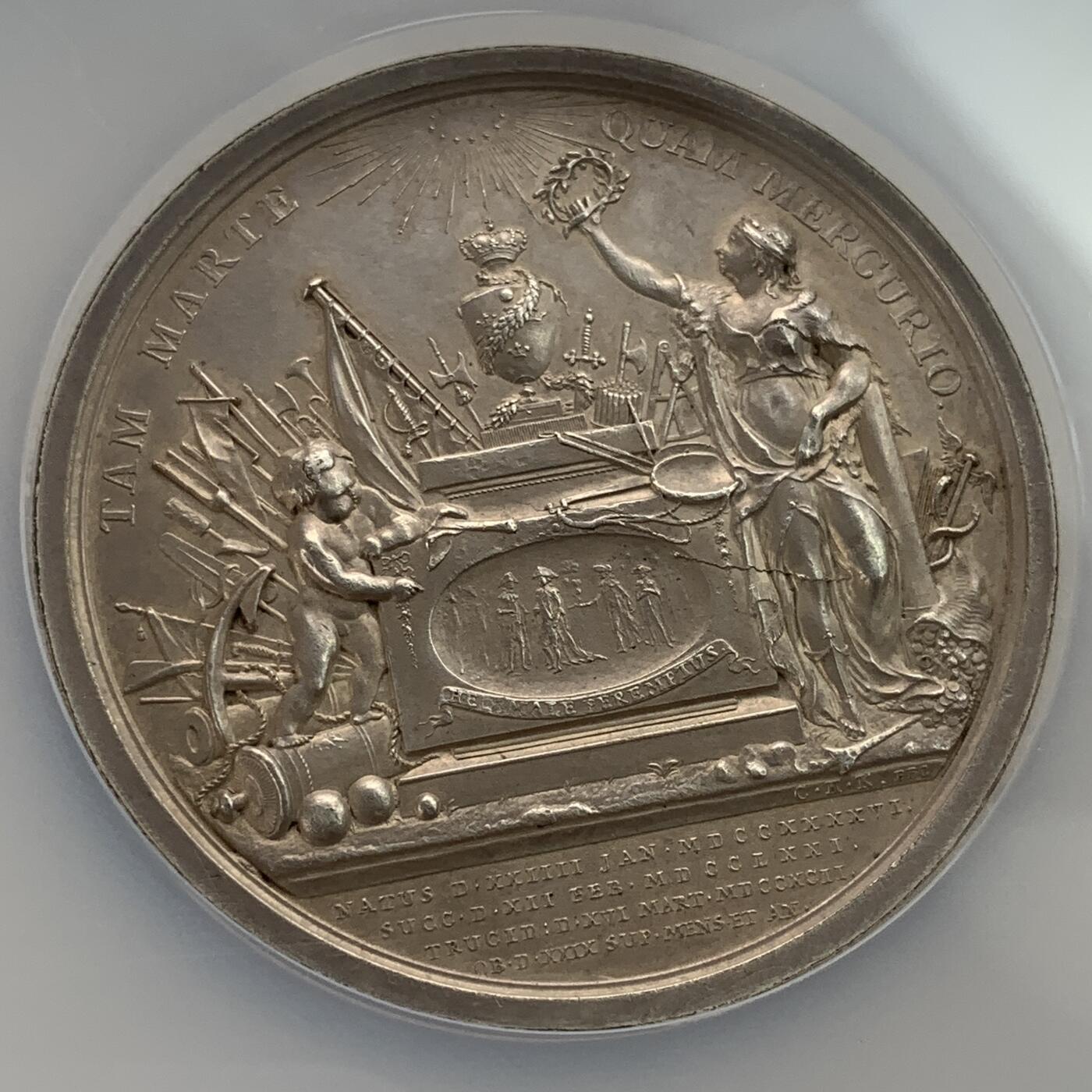 掌中浮雕-藏着的欧洲第032场 NGC MS61 ：1792年瑞典国王古斯塔夫三世遇刺镀银铜章，56mm