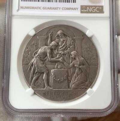 掌中浮雕-藏着的欧洲第032场 NGC MS62 ：法国Bottee “五个小天使”婚姻与爱情纪念银章，41.5mm
