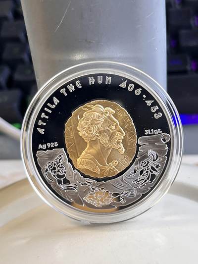 第168期拍卖【长期征集拍品】 - 获奖哈萨克斯坦2009年匈奴王阿提拉镀金纪念银币无盒无证书，925银镀金，发行13000枚，2010年硬币之星世界纪念币大赛 年度最佳硬币大奖 第3名；2011年度世界硬币大奖“最佳历史意义币”