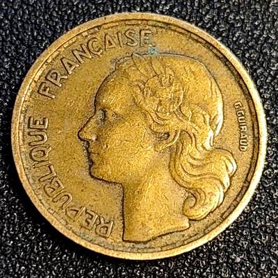 泉币菌-第64场-精品场 美品 1952年B版 法国20法郎铜币 高卢雄鸡 女神 图案 20mm