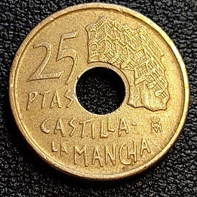 泉币菌-第63场-精品场 1996年西班牙25比塞塔 卡斯蒂利亚-拉曼恰区  铜镍币 