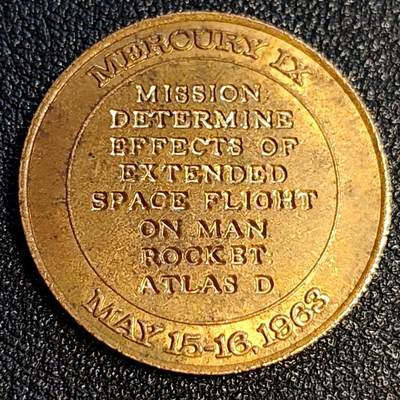 泉币菌-第64场-精品场 少见原铜光美品 1963年 美国航天纪念铜章--水星九号 （MERCURY IX） 26mm 水星计划