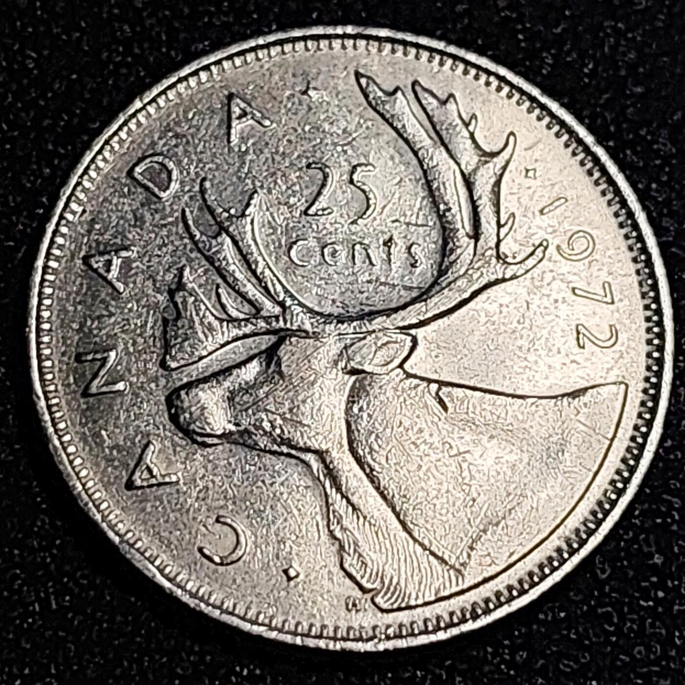 泉币菌-第64场-精品场 高币值 加拿大1972年1/4加拿大元 伊丽莎白二世 驯鹿 24mm 