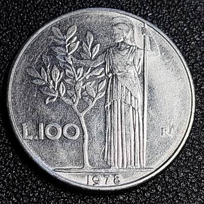 泉币菌-第64场-精品场（冲刺百粉，百粉继续福利） - 意大利1978年 早期100里拉 月亮和记忆女神密涅瓦 不锈钢币 27.8mm