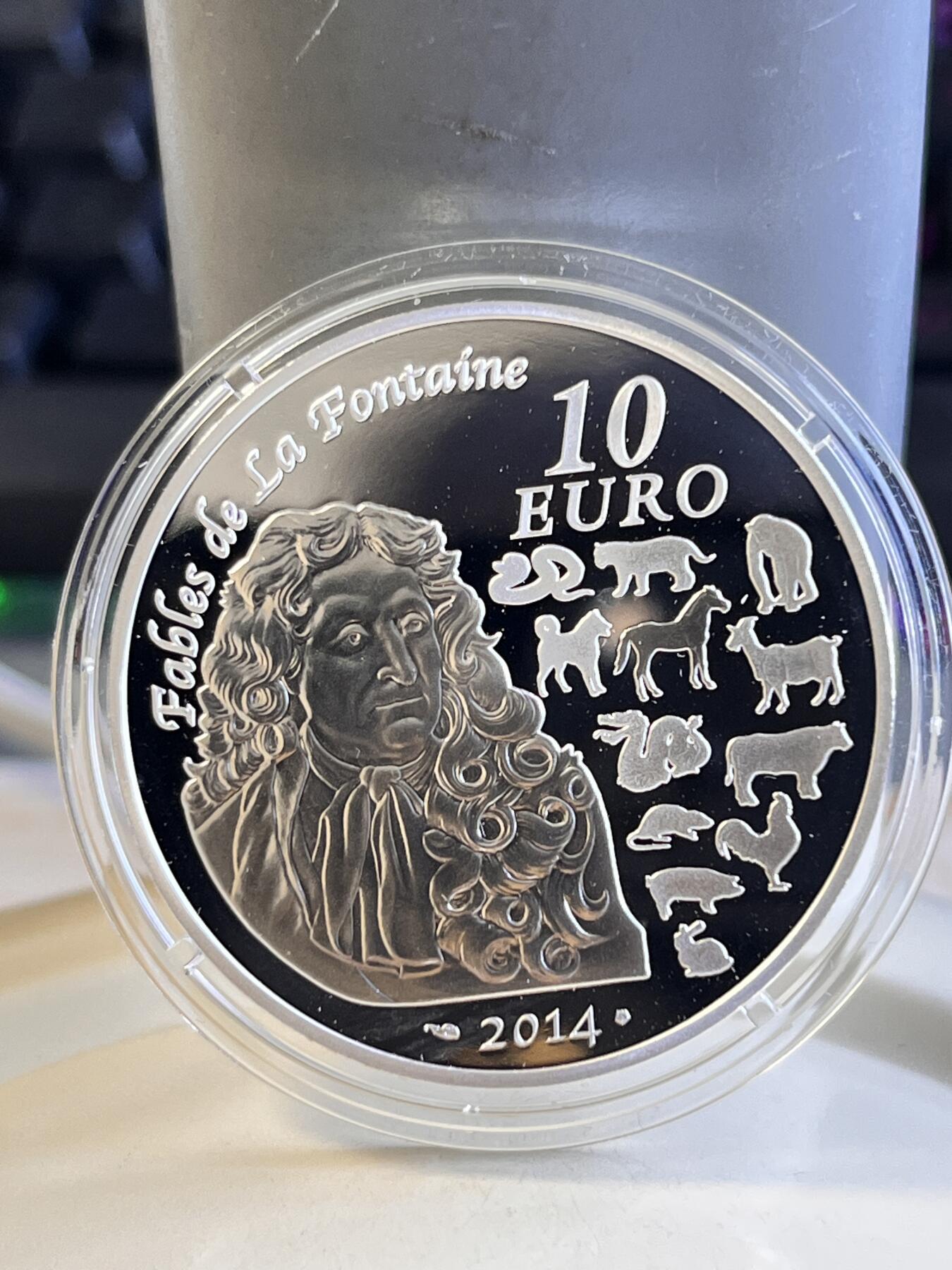 第168期拍卖【长期征集拍品】 法国2014年中国生肖系列9马年精制10欧纪念银币，900银，22.2克，发行10000枚，有氧化黑点