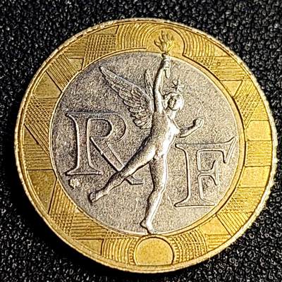 泉币菌-第64场-精品场 1990年 法国10法郎双色币 天使 小飞人 自由保护神 23mm 入欧前末版币 绝版币 