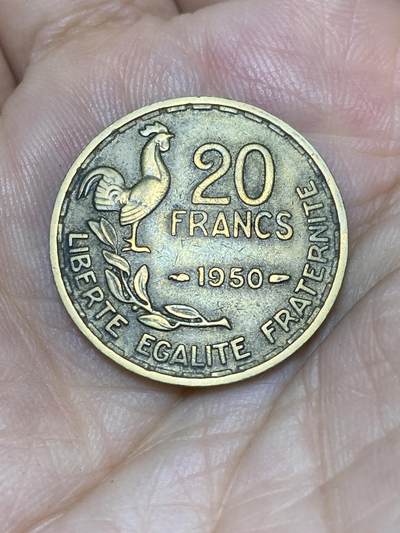 2025年第七十一场(总第九十七场）外国好品散币(免佣金) - 少见–法国🇫🇷1950单年份20法郎(头像后双排字版)