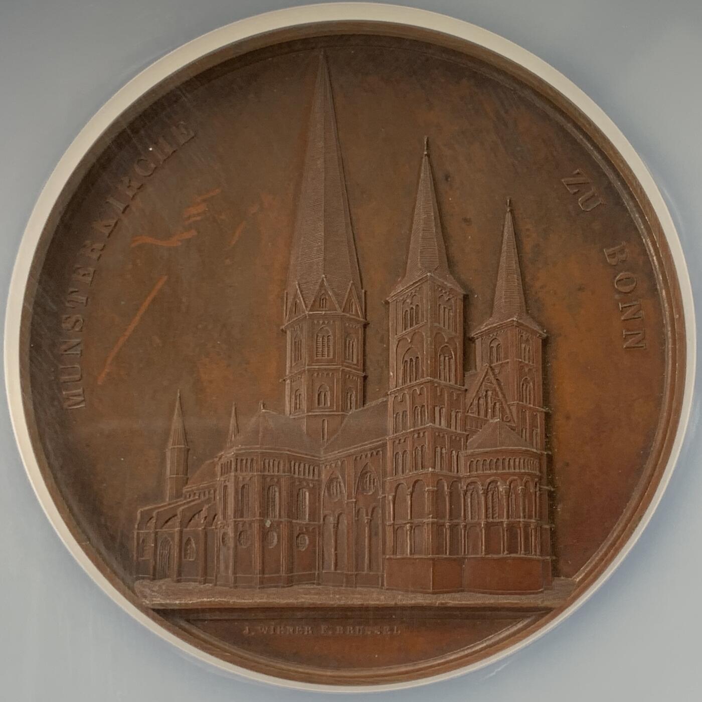 掌中浮雕-藏着的欧洲第032场 NGC MS63 : 1855年德国波恩 Munsterkirche 大教堂铜章，59mm，大师维纳作品