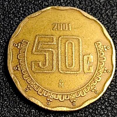 泉币菌-第64场-精品场（冲刺百粉，百粉继续福利） - 2001年 墨西哥50分铝青铜币 鹰蛇玛雅文化 22mm