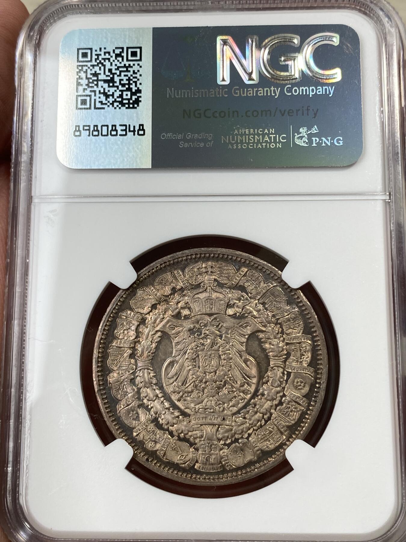 万国钱币拍卖第050期（万国五十期纪念大拍） NGC MS61 1894年德国帝国国会大厦落成纪念银章 镜面喷砂PROOF工艺 均匀金彩裹身 国会大厦耗时十年建成 40年后小胡子一把火 50年后苏军一顿轰 至今在柏林屹立不倒 33mm 18g