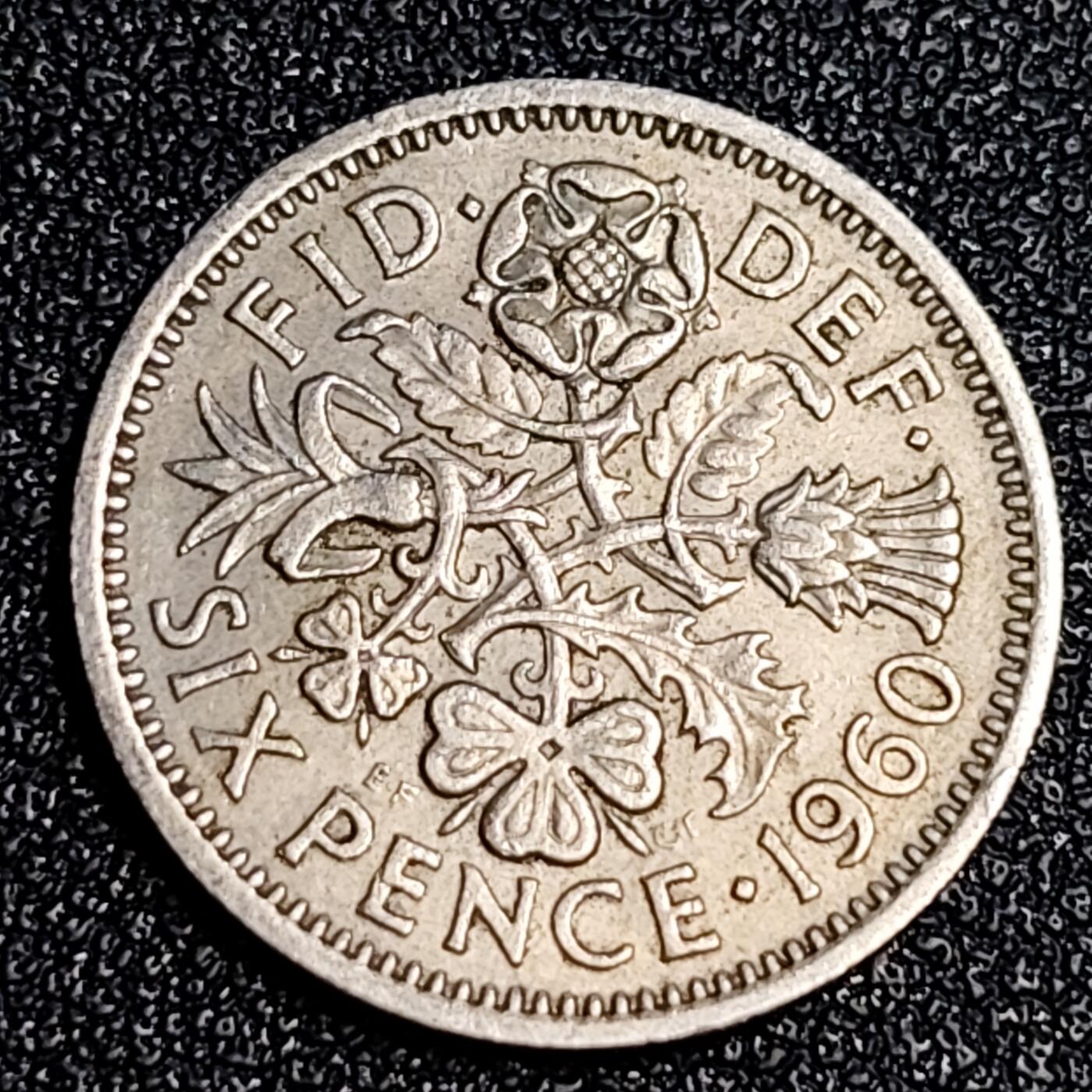 泉币菌-第64场-精品场 1960年 英国6便士硬币 爱情幸运币 19.3mm 