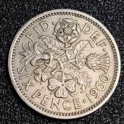 泉币菌-第64场-精品场 - 1960年 英国6便士硬币 爱情幸运币 19.3mm 