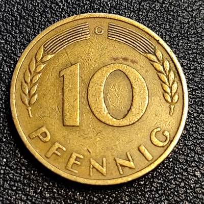 泉币菌-第63场-精品场 少见 1950年德国10芬尼硬币