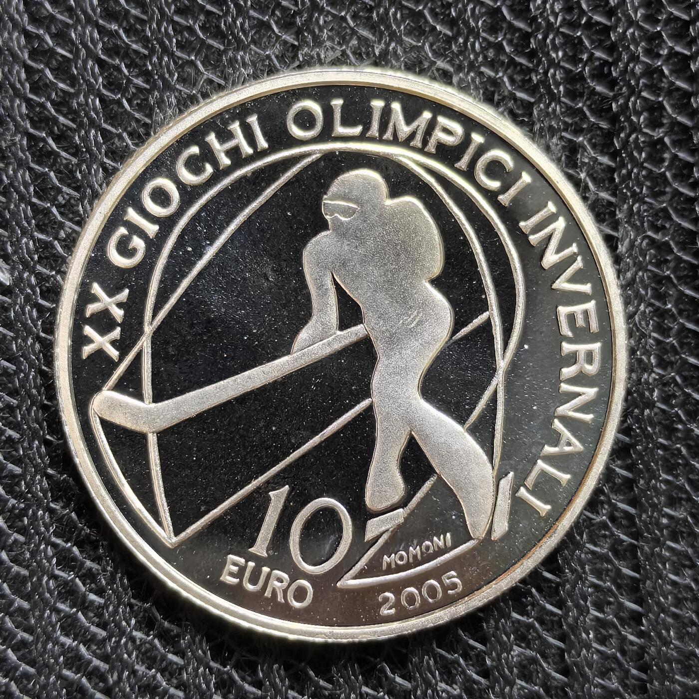 道一币馆币章第一百三十九场 意大利2005年06年都灵冬奥会-冰球10欧元精制银币 22g 925S 40000