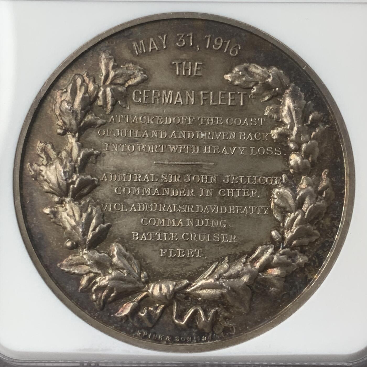 掌中浮雕-藏着的欧洲第032场 NGC MS66 : 英国1916年日德兰海战纪念银章，45mm