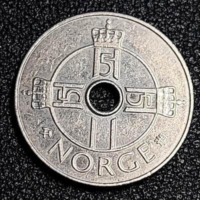 泉币菌-第64场-精品场 挪威1998年 1克朗硬币 哈拉尔五世皇冠 中孔铜镍币 21mm