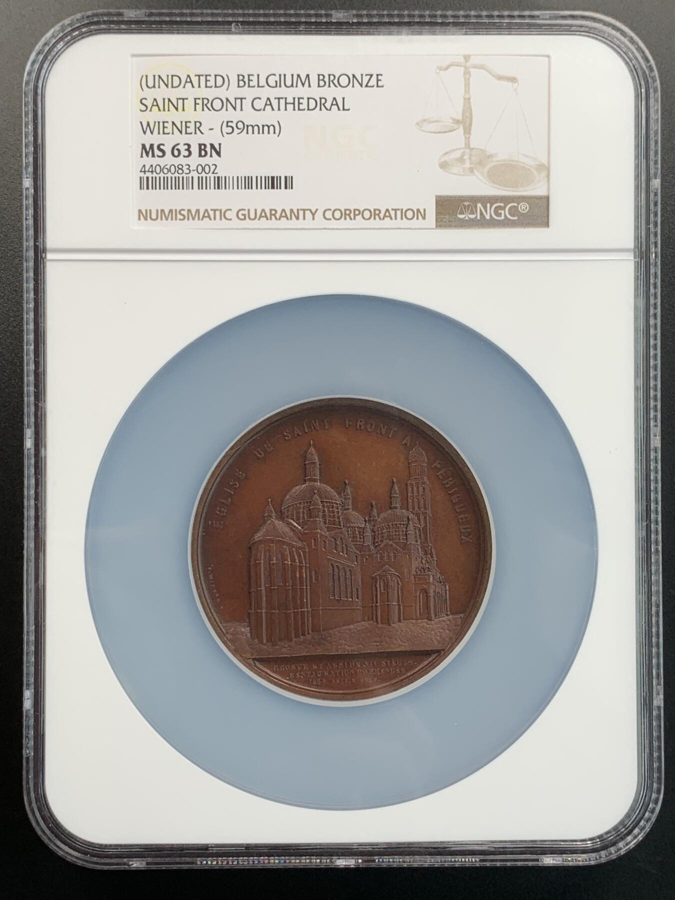掌中浮雕-藏着的欧洲第032场 NGC MS63: 1858年法国圣伏龙大教堂,59mm,大师维纳作品