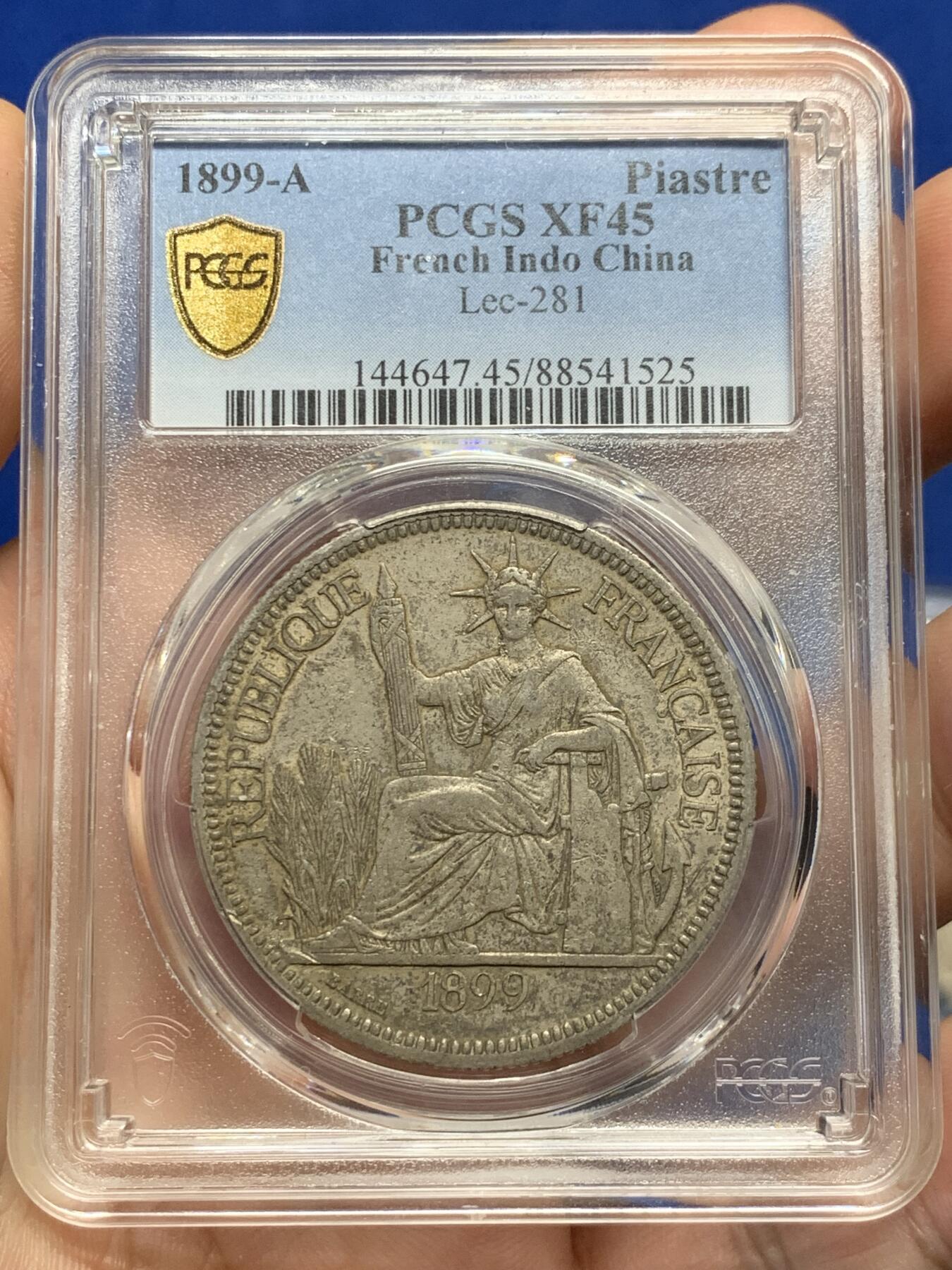 《竞宝斋》第405场 周日，周一，2场连拍 （全场包邮） PCGS XF45 法属印支 1899-A 坐洋 1皮亚斯特 银币