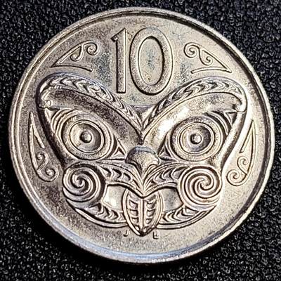 泉币菌-第63场-精品场 - 英属新西兰 10分硬币 毛利人面具 伊丽莎白二世 女王24mm