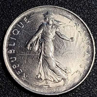 泉币菌-第64场-精品场 原光美品 法国早期（1973年）5法郎大镍币 29MM 播种女神 入欧前末版 绝版币