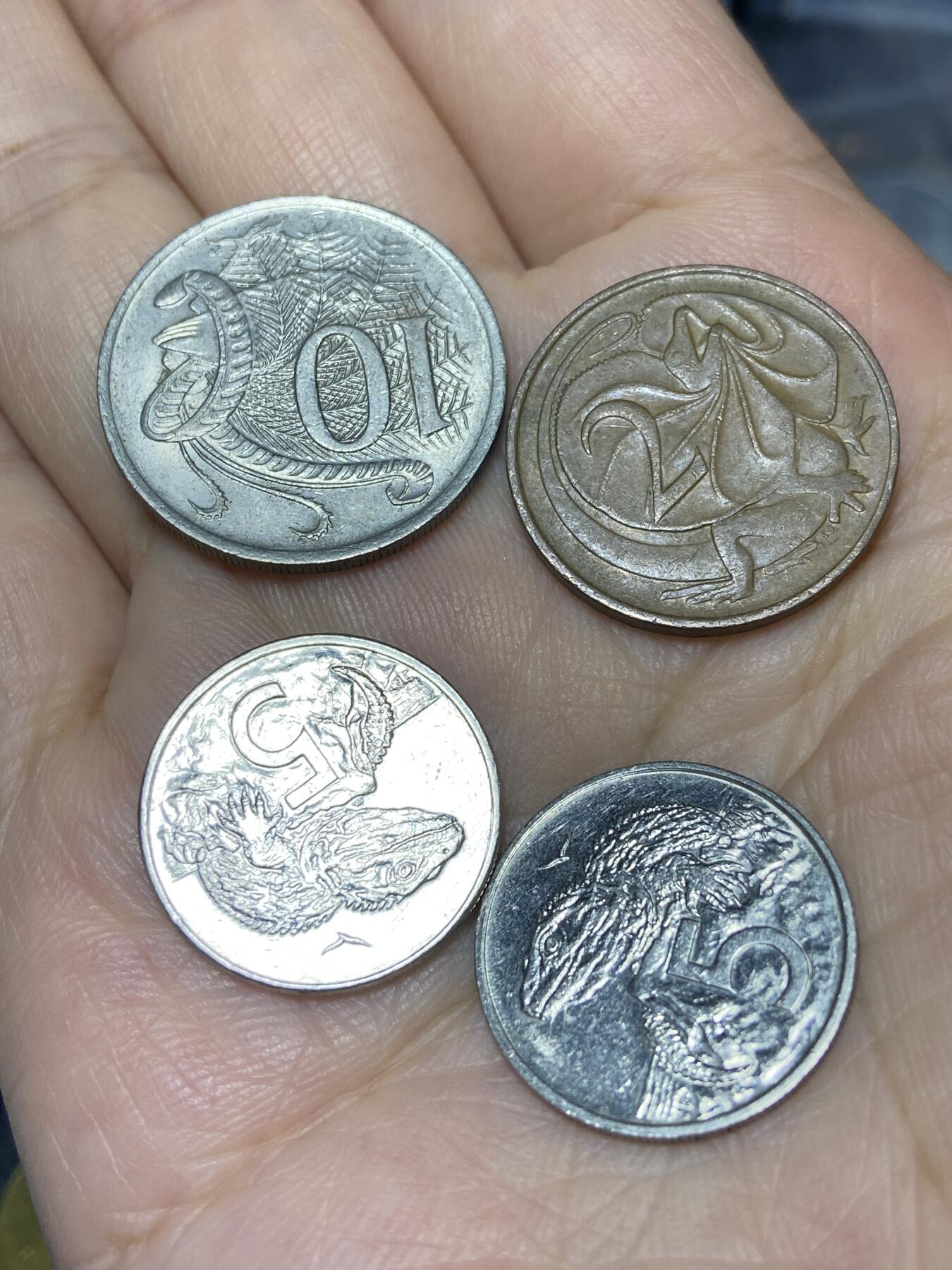 2025年第七十一场(总第九十七场）外国好品散币(免佣金) 4枚：澳大利亚🇦🇺1977年10分，1967年2分，新西兰🇳🇿1989年、1988年5分