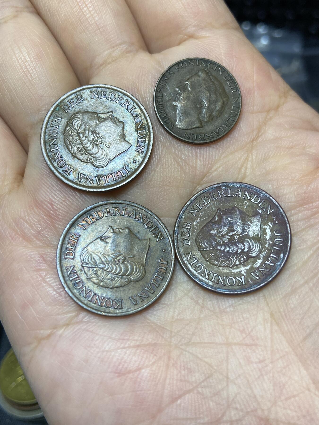 2025年第七十一场(总第九十七场）外国好品散币(免佣金) 荷兰🇳🇱4枚：1948单年份1分(威廉明娜女王)，1964年、1976年、1980年5分(朱丽安娜女王3种标记)