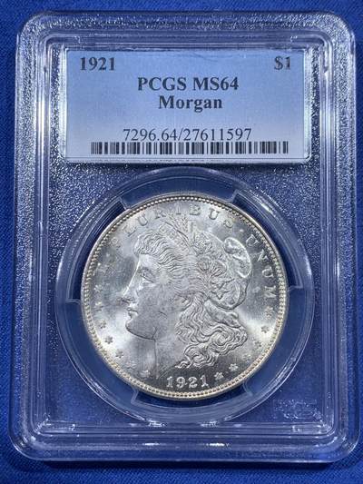 《竞宝斋》第405场 周日，周一，2场连拍 （全场包邮） - PCGS MS64 美国1921年摩根一美元银币