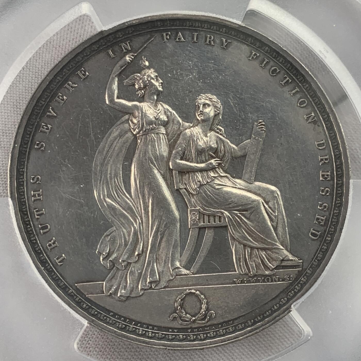 掌中浮雕-藏着的欧洲第032场 PCGS SP61 ：1824年英国作家司哥特银章，53mm