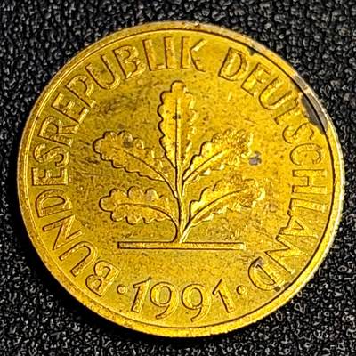 泉币菌-第64场-精品场 原铜光美品 联邦德国1991年 10芬尼硬币 橡树麦穗  银行版 21.5mm