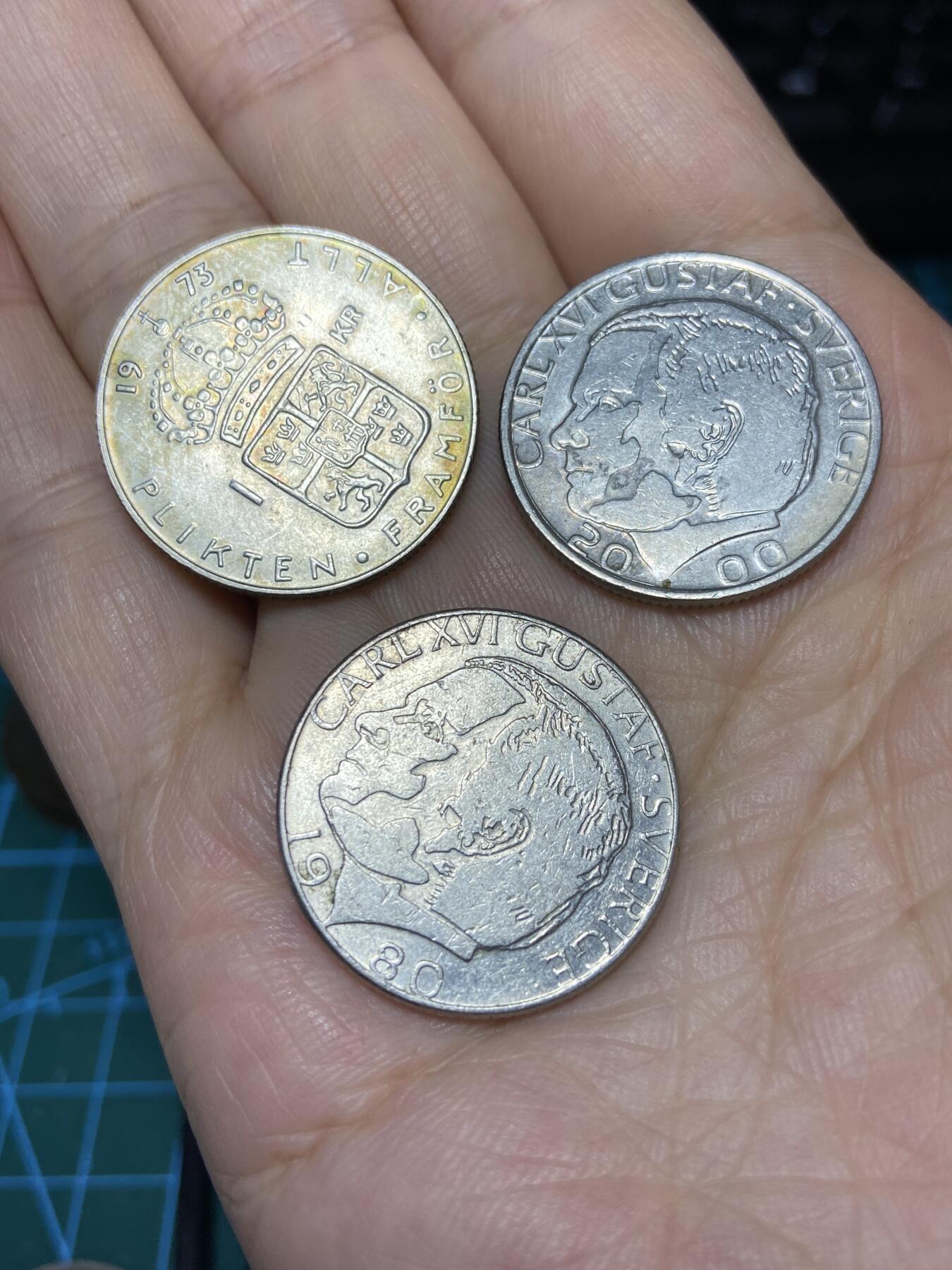 2025年第七十一场(总第九十七场）外国好品散币(免佣金) 瑞典🇸🇪3枚：1973年、1980年(U标)、2000年(B标)1克朗(三枚不同版本)
