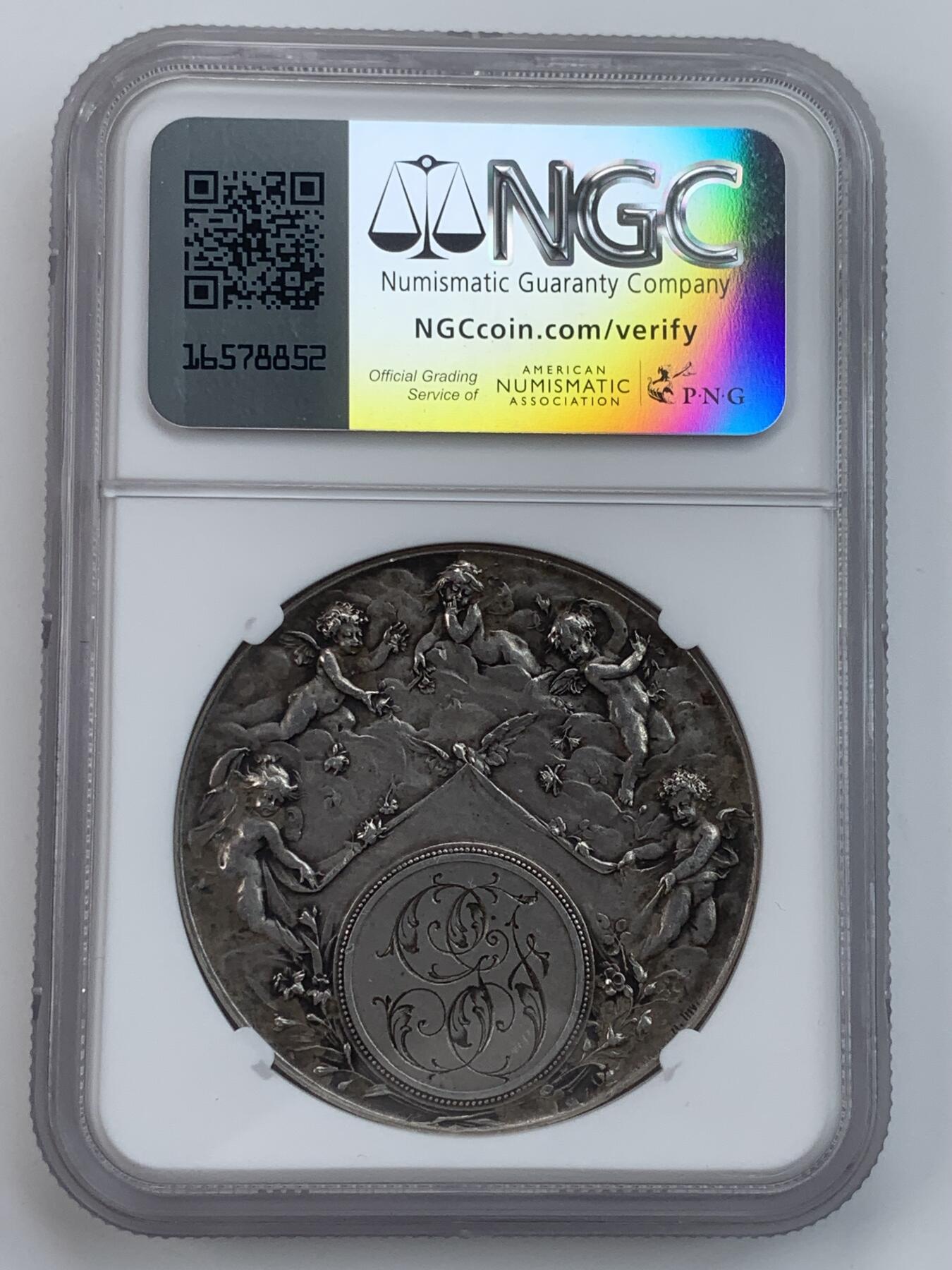 掌中浮雕-藏着的欧洲第032场 NGC MS62 ：法国Bottee “五个小天使”婚姻与爱情纪念银章，41.5mm
