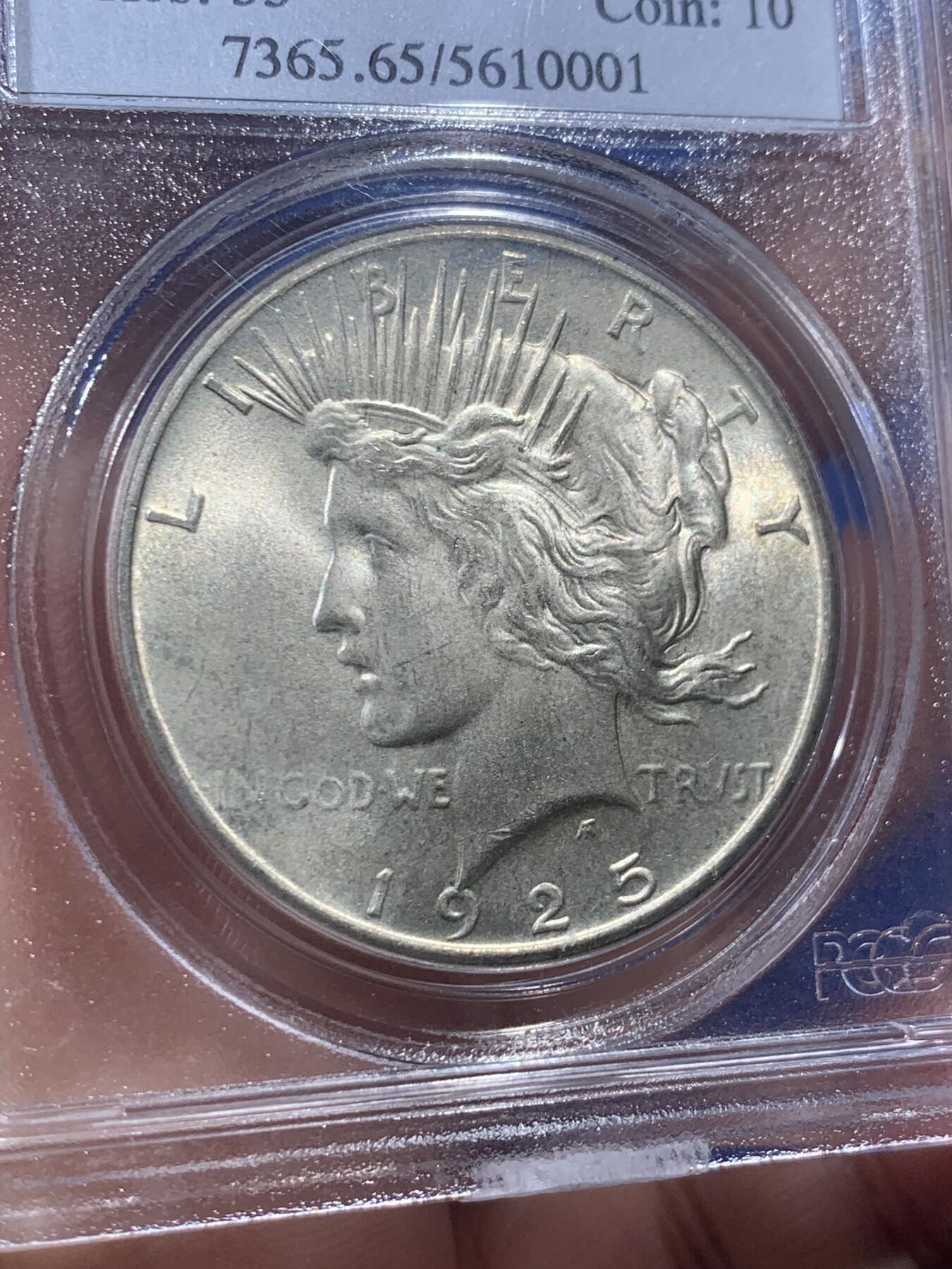 《竞宝斋》第405场 周日，周一，2场连拍 （全场包邮） PCGS MS65 美国1925年和平女神1美元大银币 年份少见 老盒丝滑