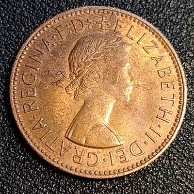 泉币菌-第64场-精品场 原铜光极美 英国1965年1/2便士 金鹿号帆船 伊丽莎白二世 青铜币 硬币 25.4mm 