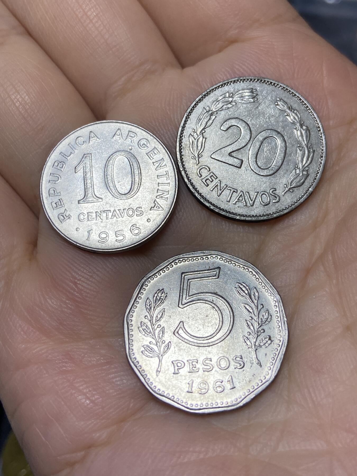 2025年第七十一场(总第九十七场）外国好品散币(免佣金) 3枚：阿根廷🇦🇷1956年10分，1961年5比索，厄瓜多尔🇪🇨1969年20分