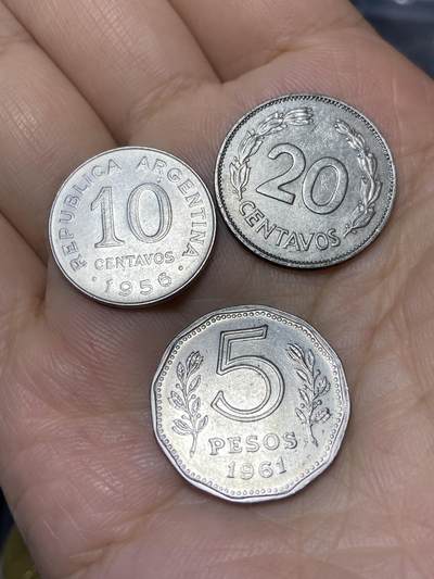 2025年第七十一场(总第九十七场）外国好品散币(免佣金) - 3枚：阿根廷🇦🇷1956年10分，1961年5比索，厄瓜多尔🇪🇨1969年20分