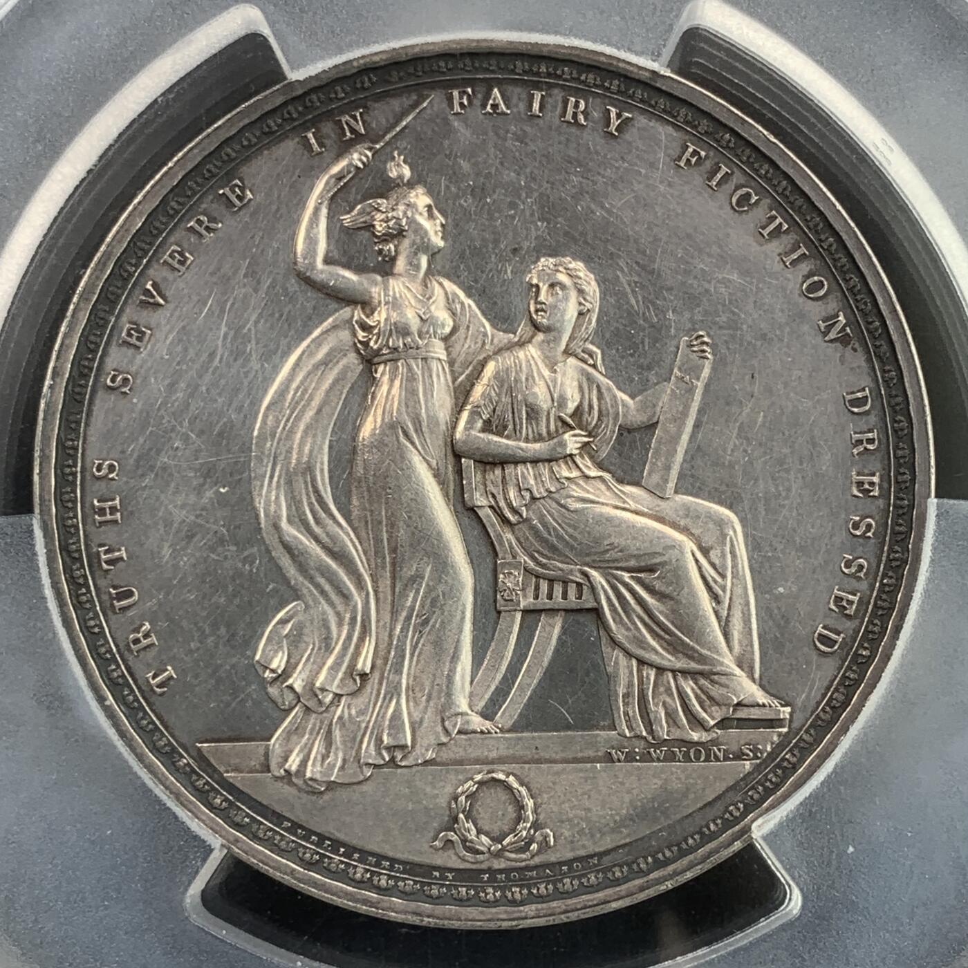 掌中浮雕-藏着的欧洲第032场 PCGS SP61 ：1824年英国作家司哥特银章，53mm
