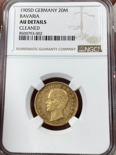 万国钱币拍卖第050期（万国五十期纪念大拍） - NGC AUD 1905巴伐利亚奥托长翅20马克金币 少见品种 7.96g 900金
