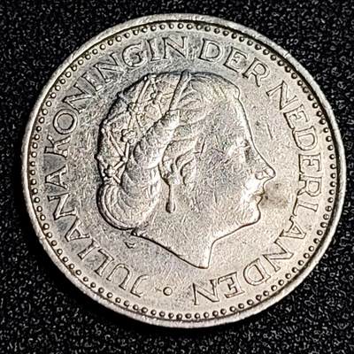 泉币菌-第64场-精品场 1972年 荷兰王国早期1盾 朱莉安娜女王  镍币 硬币 25mm 