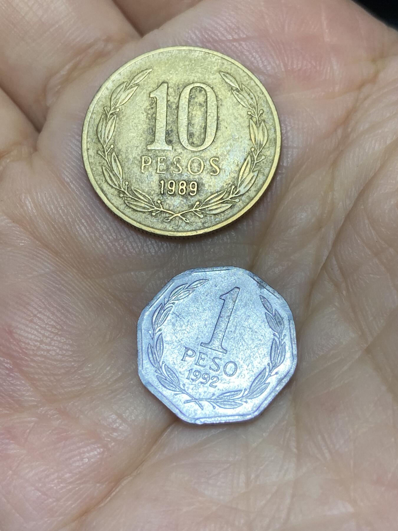 2025年第七十一场(总第九十七场）外国好品散币(免佣金) 智利🇨🇱2枚：1989年10比索，1992年1比索