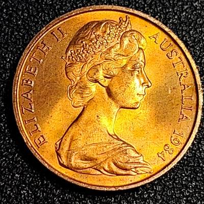 泉币菌-第64场-精品场 原铜光极美 1984年 英属澳大利亚2分铜币 伞蜥蜴斗篷蜥 21.5mm