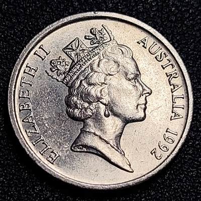 泉币菌-第63场-精品场 英属 澳大利亚1992年10分铜镍币 琴鸟 伊丽莎白二世女王  铜镍币 23.6mm
