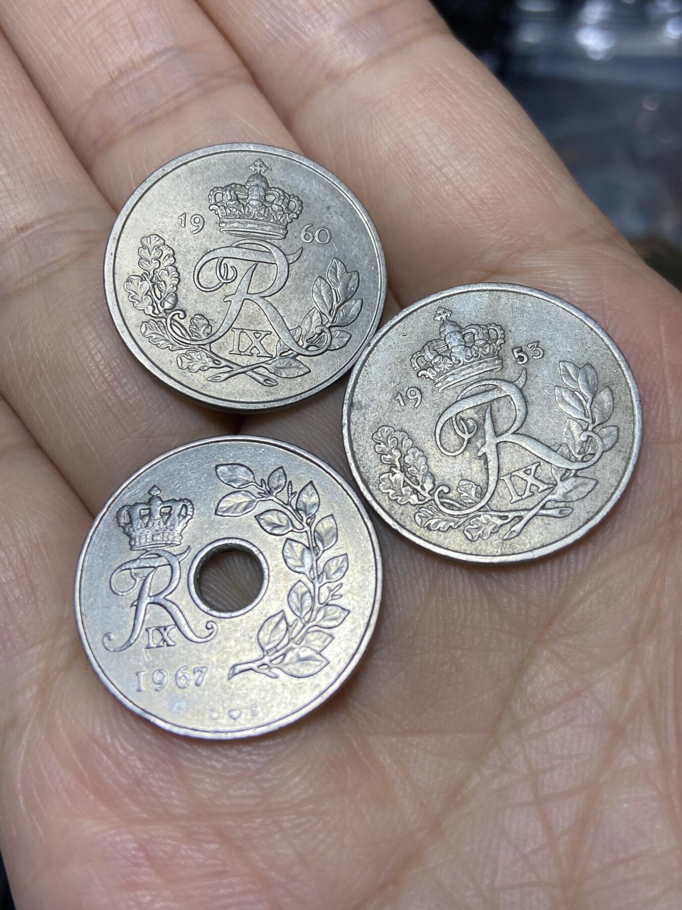 2025年第七十一场(总第九十七场）外国好品散币(免佣金) 丹麦🇩🇰3枚：1953年、1960年、1967年25欧尔(三枚不同版)