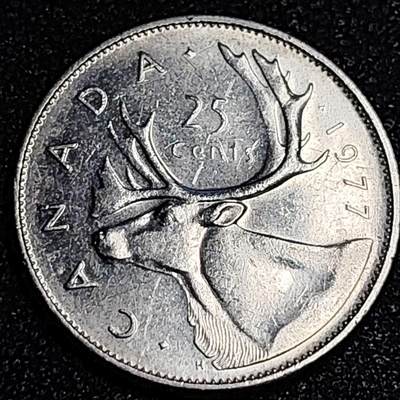 泉币菌-第64场-精品场（冲刺百粉，百粉继续福利） - 高币值 加拿大1977年1/4加拿大元 伊丽莎白二世 驯鹿 24mm 