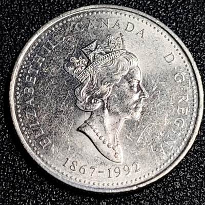 泉币菌-第64场-精品场 高币值 加拿大1992年1/4加拿大元 1867年加拿大联邦成立纪念币 伊丽莎白二世 24mm 