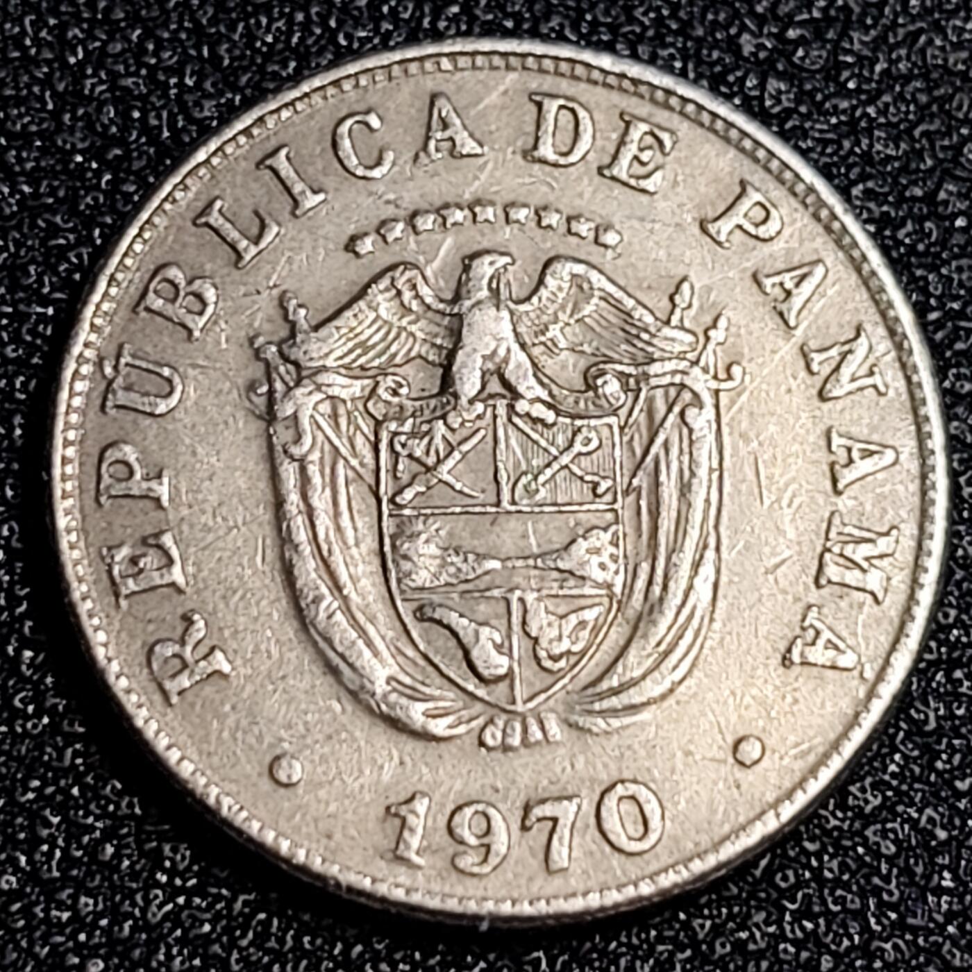泉币菌-第64场-精品场 巴拿马1970年5分 国鸟角雕  铜镍币  21.2mm 