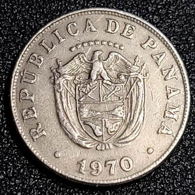 泉币菌-第64场-精品场 巴拿马1970年5分 国鸟角雕  铜镍币  21.2mm 