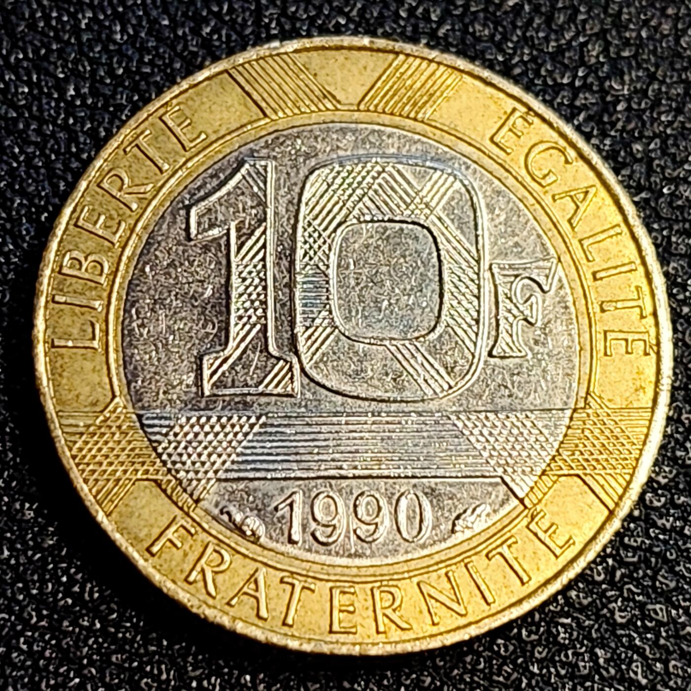 泉币菌-第64场-精品场 1990年 法国10法郎双色币 天使 小飞人 自由保护神 23mm 入欧前末版币 绝版币 
