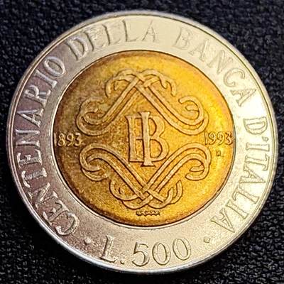 泉币菌-第63场-精品场 - 原光极美 1993年 意大利 500里拉 意大利央行100周年纪念 