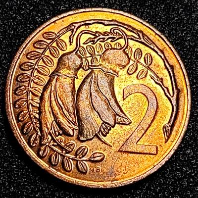 泉币菌-第67场-精品场 - 原铜光极美 UNC 英属新西兰1985年2分青铜币 金雀花 伊丽莎白二世女王